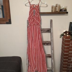 Red and white striped maxi dress